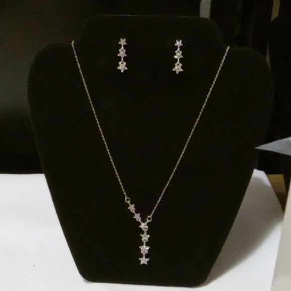 3 PC Jewelry Set on Board Earrings w Adjustable Necklace W Crystal Stars - Picture 1 of 7